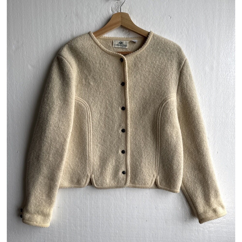 Vintage Carroll Reed Women’s Medium 100% Wool Cardigan Sweater Ivory Cream
